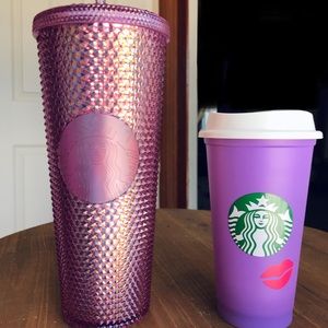 💕Disneyland 50th Anniversary Starbucks Pink Studded Tumbler purple lip hot cup